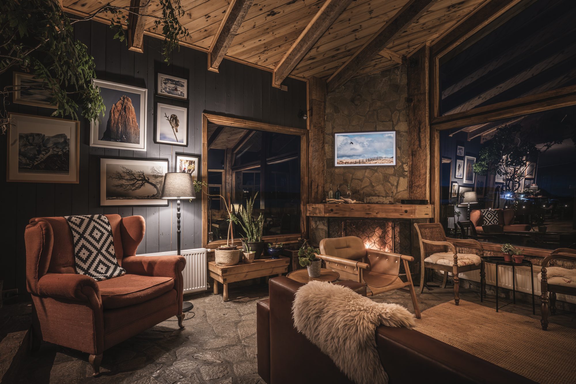 The warm salón at Bories, our guest house in Puerto Natales